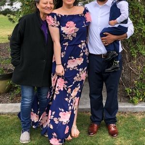 Blue off shoulder floral dress